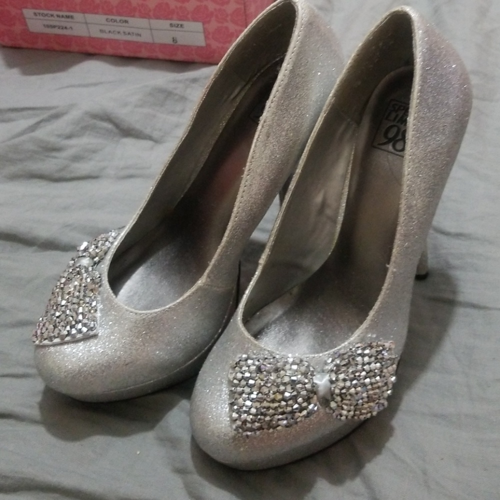 Silver Glittler Heels with Bow